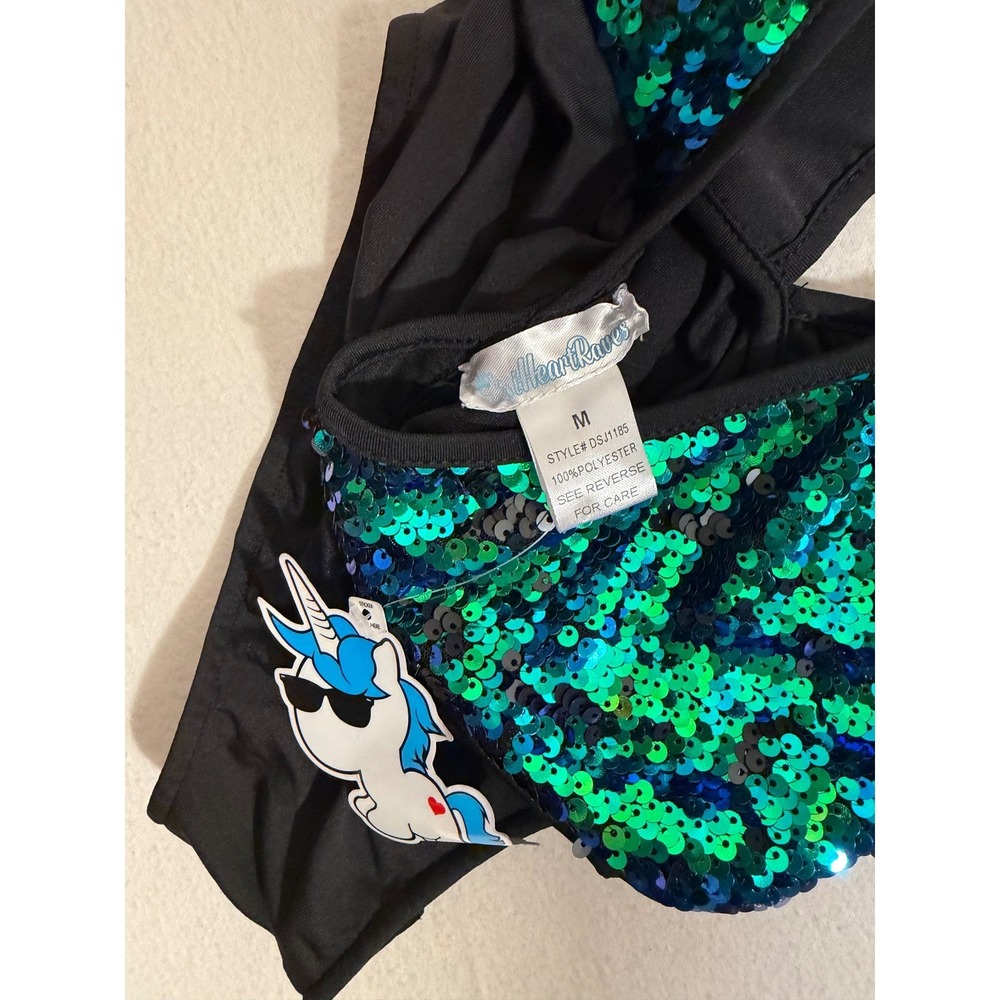 iHeartRaves Sequin Halter Bodysuit Teal Green Blue Mermaid Festival DSJ1185 NEW - Picture 3 of 5